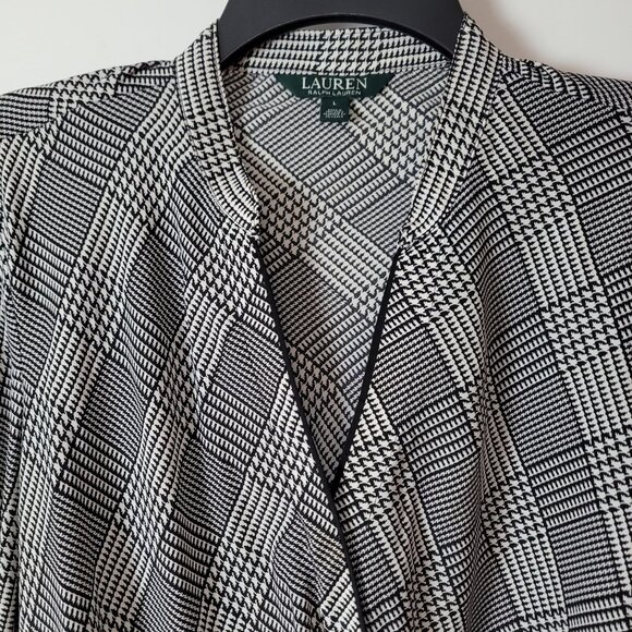 Lauren Ralph Lauren Womens Black & White Houndstooth Wrap Blouse Long Sleeve Siz - Picture 9 of 12